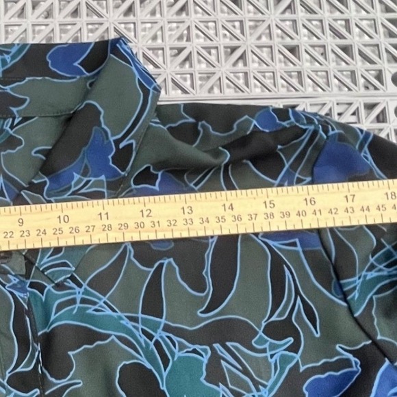 LOGO Lori Goldstein Tunic Shirt 2X Blue Green Floral Workwear Office Liquid Knit - Picture 6 of 9